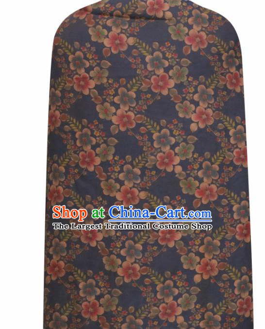 Chinese Traditional Peach Flowers Pattern Design Navy Satin Brocade Fabric Asian Silk Material