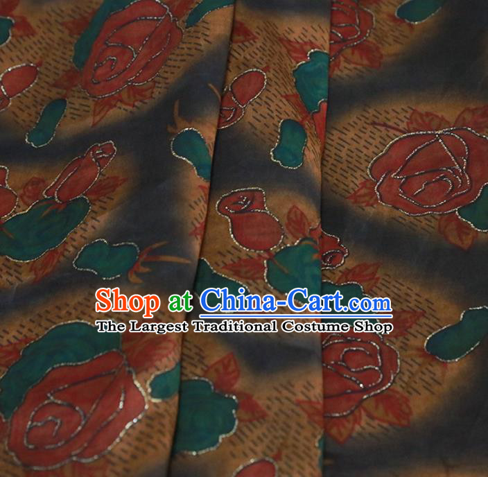 Chinese Traditional Red Roses Pattern Design Satin Brocade Fabric Asian Silk Material