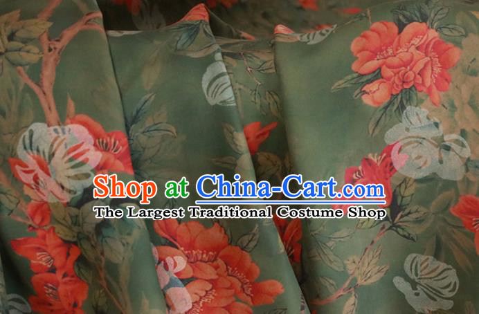 Chinese Traditional Pomegranate Flowers Pattern Design Olive Green Satin Brocade Fabric Asian Silk Material