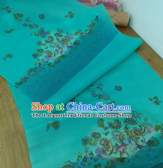 Chinese Traditional Pattern Design Blue Silk Fabric Brocade Asian Satin Material