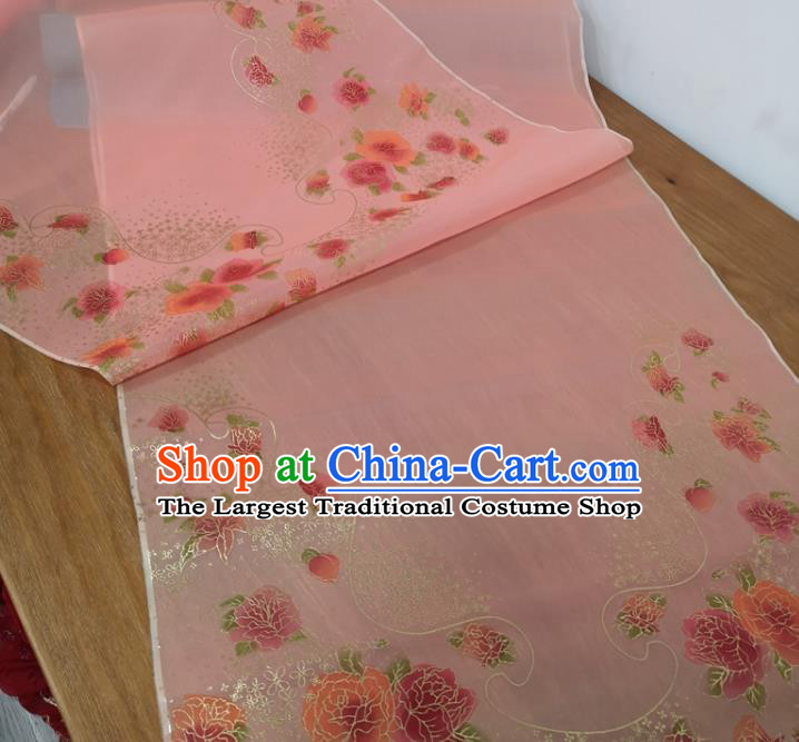 Chinese Traditional Peony Pattern Design Pink Silk Fabric Brocade Asian Satin Material