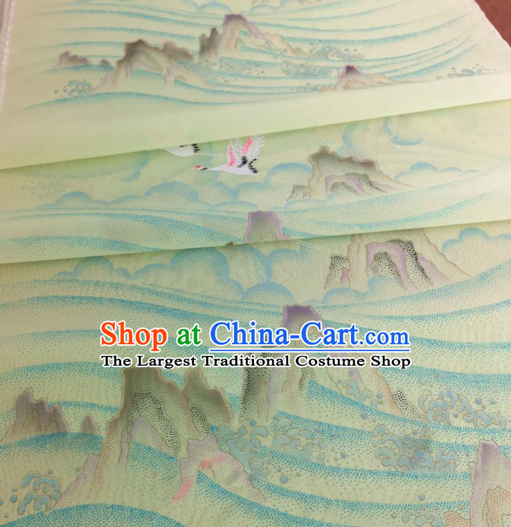 Chinese Traditional Crane Pattern Design Yellow Silk Fabric Brocade Asian Satin Material