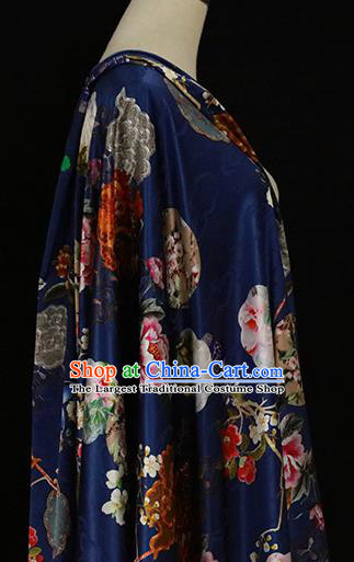 Chinese Traditional Peony Pattern Design Wedding Royalblue Satin Brocade Fabric Asian Silk Material