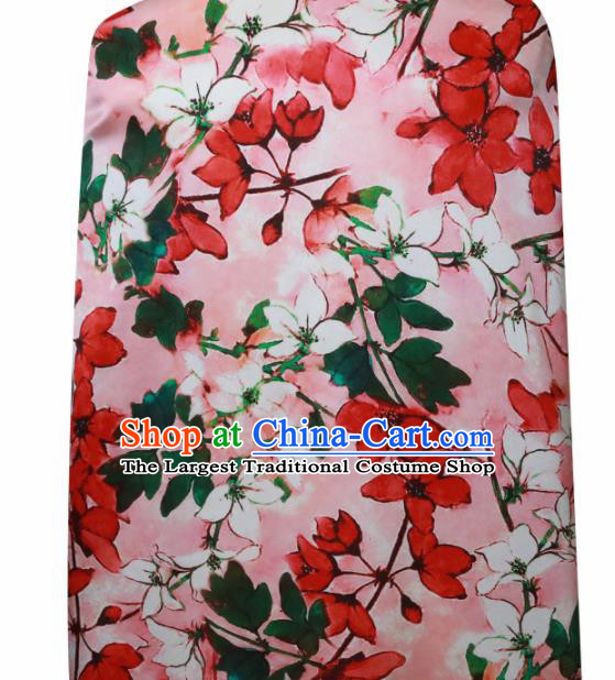 Chinese Traditional Peach Blossom Pattern Design Pink Satin Brocade Fabric Asian Silk Material