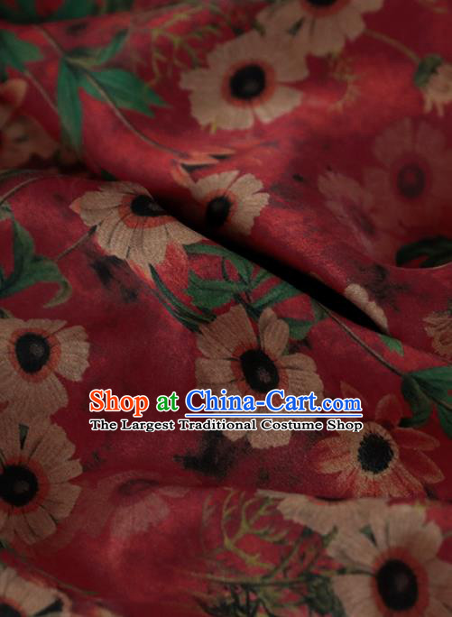 Chinese Traditional Daisy Pattern Design Cheongsam Wine Red Satin Brocade Fabric Asian Silk Material