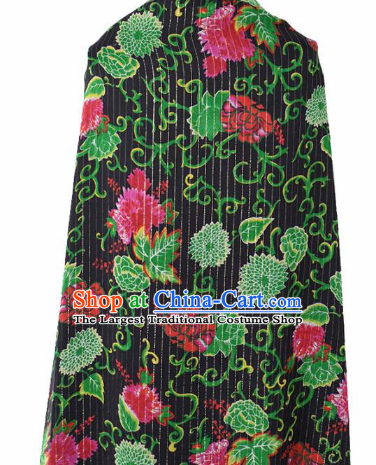 Chinese Traditional Lotus Peony Pattern Design Cheongsam Black Satin Brocade Fabric Asian Silk Material