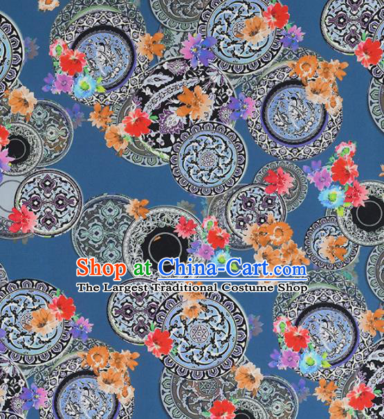Chinese Traditional Pattern Design Cheongsam Blue Satin Brocade Fabric Asian Silk Material