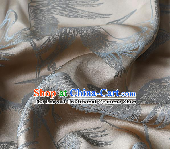 Chinese Traditional Cranes Pattern Design Cheongsam Khaki Satin Brocade Fabric Asian Silk Material