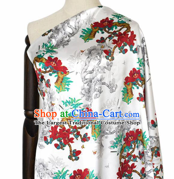 Chinese Traditional Red Flowers Pattern Design Cheongsam Satin Brocade Fabric Asian Silk Material