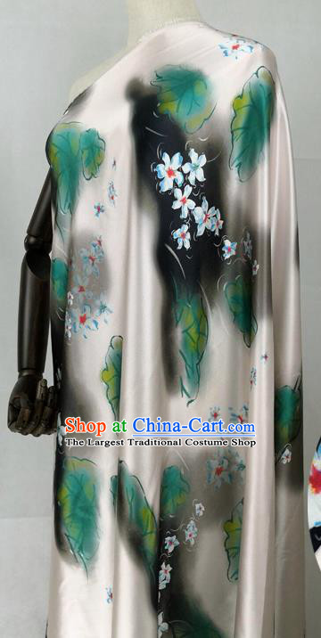 Chinese Traditional Lotus Leaf Pattern Design Cheongsam White Satin Brocade Fabric Asian Silk Material