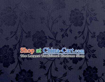 Chinese Traditional Flowers Pattern Design Navy Satin Brocade Fabric Asian Silk Material