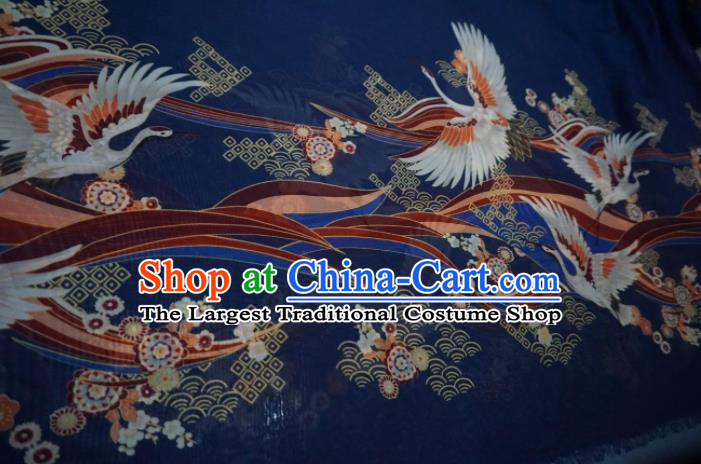 Chinese Traditional Crane Pattern Design Royalblue Chiffon Hanfu Brocade Fabric Asian Silk Material