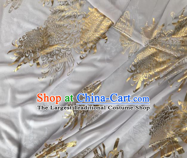 Chinese Traditional Chrysanthemum Pattern Design White Chiffon Hanfu Brocade Fabric Asian Silk Material