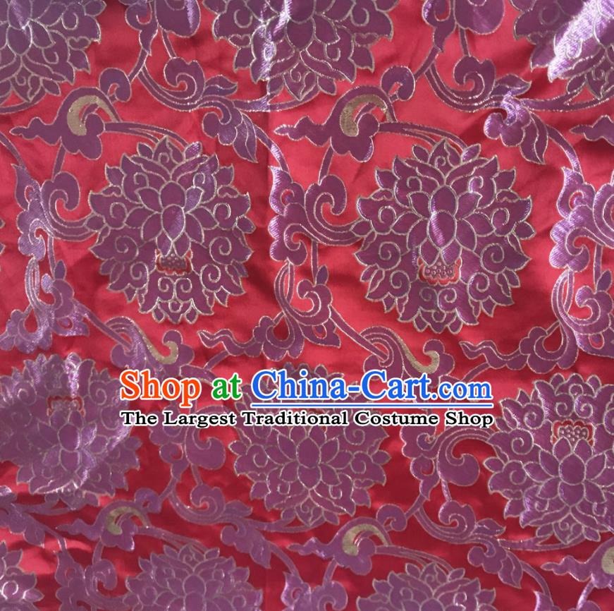 Chinese Traditional Lotus Pattern Design Red Satin Hanfu Brocade Fabric Asian Silk Material