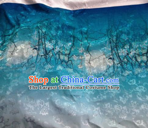 Chinese Traditional Yulan Magnolia Pattern Design Blue Satin Hanfu Brocade Fabric Asian Silk Material