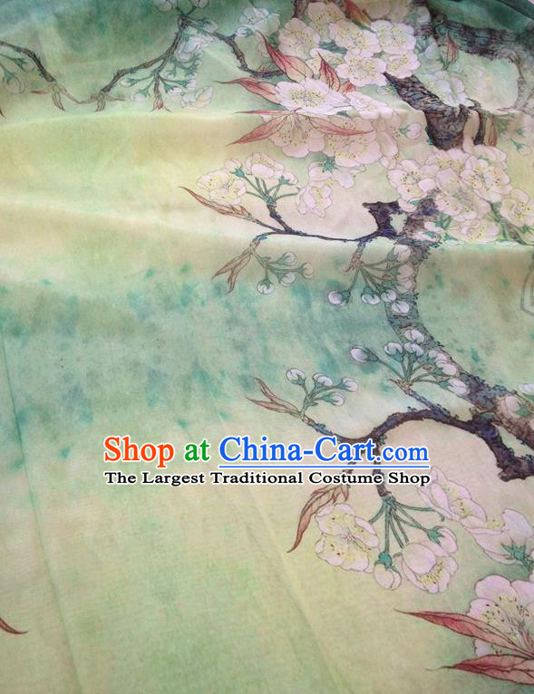 Chinese Traditional Peach Flowers Pattern Design Green Satin Hanfu Brocade Fabric Asian Silk Material