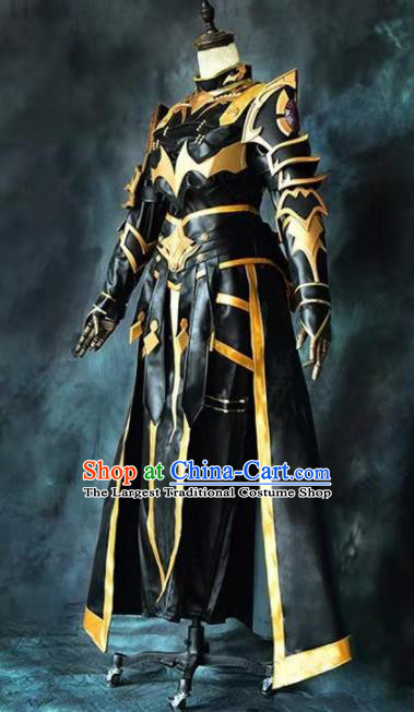 Chinese Ancient Drama Cosplay Taoist Priest General Armor Black Clothing Traditional Hanfu Swordsman Costume for Men