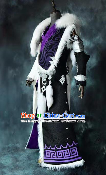 Chinese Ancient Drama Cosplay Taoist Priest King Black Clothing Traditional Hanfu Swordsman Costume for Men