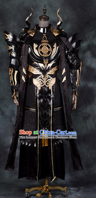 Chinese Ancient Drama Cosplay General Armor Taoist Priest Black Clothing Traditional Hanfu Swordsman Costume for Men