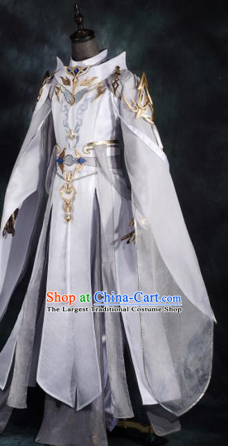 Chinese Ancient Drama Cosplay General White Clothing Traditional Hanfu Swordsman Costume for Men