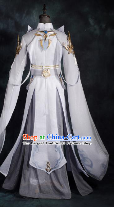 Chinese Ancient Drama Cosplay General White Clothing Traditional Hanfu Swordsman Costume for Men