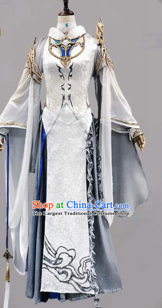Chinese Ancient Cosplay Heroine Female Knight White Dress Traditional Hanfu Swordsman Costume for Women