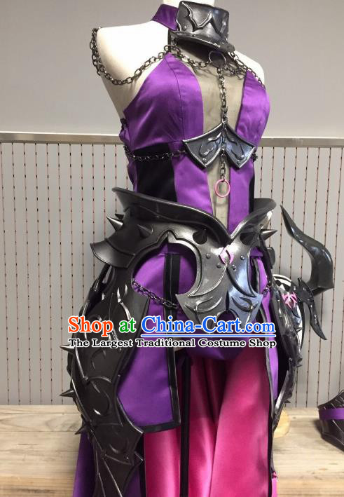 Chinese Ancient Cosplay Heroine Female Knight Purple Dress Traditional Hanfu Swordsman Costume for Women