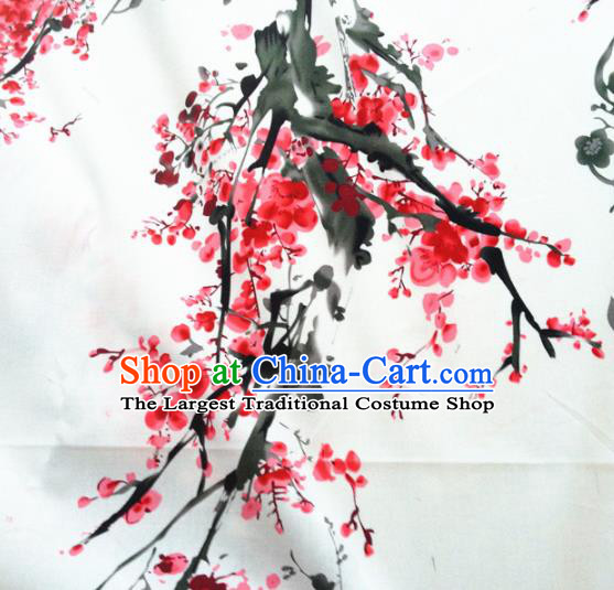 Chinese Traditional Red Plum Pattern Design Satin Hanfu Brocade Fabric Asian Silk Material