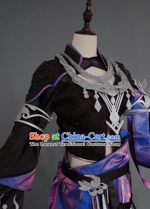 Chinese Ancient Cosplay Heroine Female Knight Black Dress Traditional Hanfu Swordsman Costume for Women