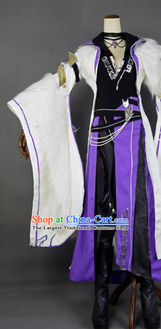 Chinese Ancient Cosplay Royal Highness Knight Purple Clothing Traditional Hanfu Swordsman Costume for Men