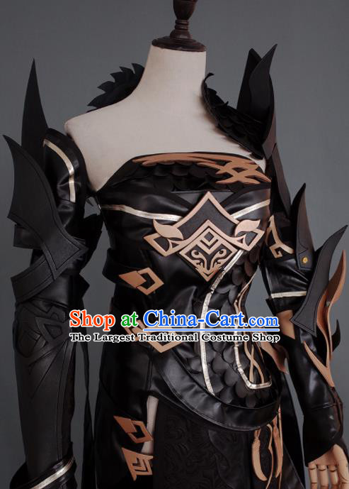 Chinese Ancient Cosplay Heroine Armor Female Knight Black Dress Traditional Hanfu Swordsman Costume for Women
