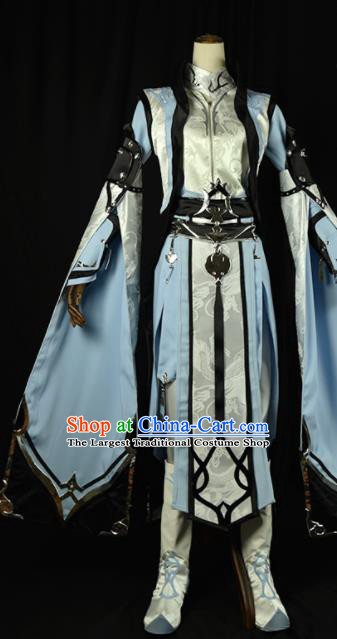 Chinese Ancient Cosplay Royal Highness Knight Blue Clothing Traditional Hanfu Swordsman Costume for Men