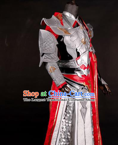 Chinese Ancient Drama Cosplay General Armor Knight Red Clothing Traditional Hanfu Swordsman Costume for Men