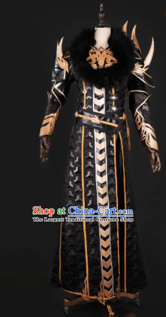 Chinese Ancient Drama Cosplay General Armor Knight Black Clothing Traditional Hanfu Swordsman Costume for Men