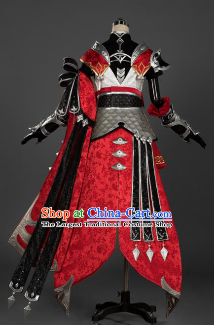 Chinese Ancient Cosplay Female General Armor Heroine Red Dress Traditional Hanfu Swordsman Costume for Women