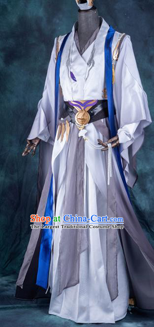 Chinese Ancient Drama Cosplay Knight Young General Grey Clothing Traditional Hanfu Swordsman Costume for Men