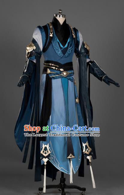 Chinese Ancient Drama Cosplay Young General Knight Navy Clothing Traditional Hanfu Swordsman Costume for Men