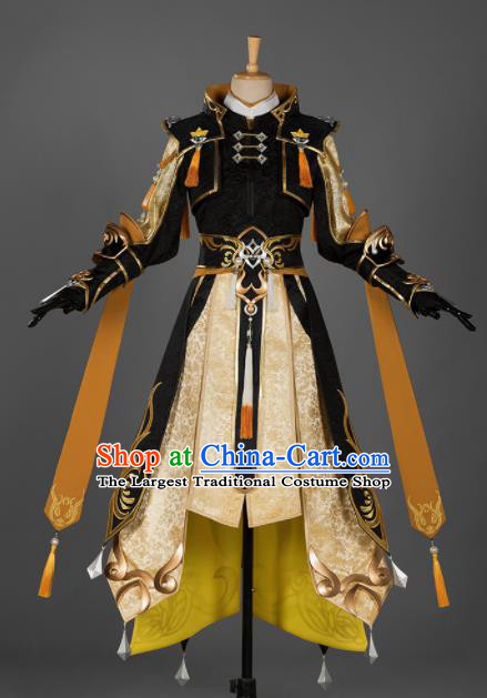 Chinese Ancient Drama Cosplay Young General Knight Black Clothing Traditional Hanfu Swordsman Costume for Men