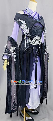 Chinese Ancient Cosplay Fairy Purple Dress Traditional Hanfu Female Swordsman Costume for Women