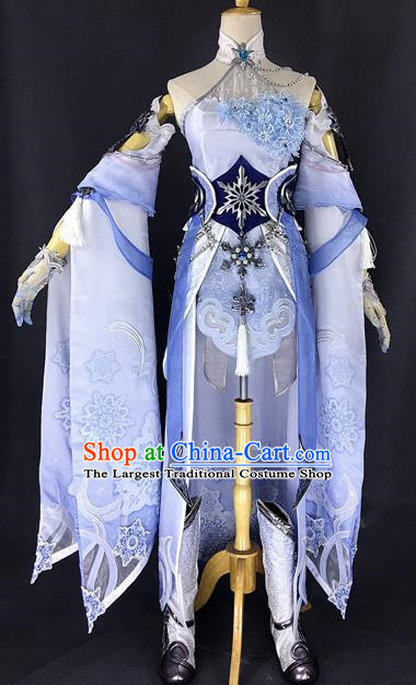 Chinese Ancient Cosplay Young Heroine Blue Dress Traditional Hanfu Female Swordsman Costume for Women