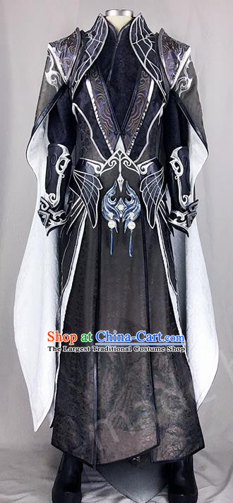 Chinese Ancient Drama Cosplay Royal Highness Young Knight Black Clothing Traditional Hanfu Swordsman Costume for Men