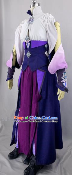 Chinese Ancient Cosplay Heroine Purple Dress Traditional Hanfu Female Swordsman Costume for Women