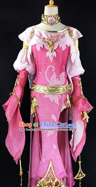 Chinese Ancient Cosplay Heroine Pink Dress Traditional Hanfu Female Swordsman Costume for Women