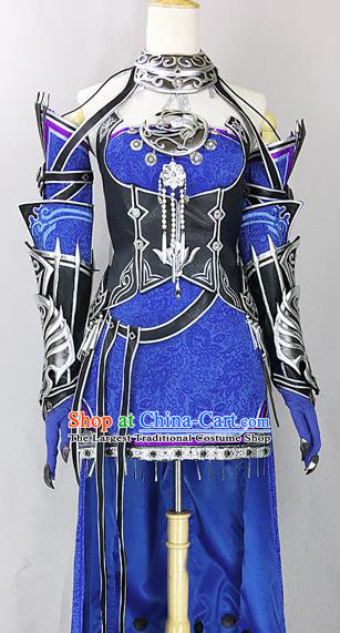 Chinese Ancient Cosplay Heroine Royalblue Dress Traditional Hanfu Female Swordsman Costume for Women