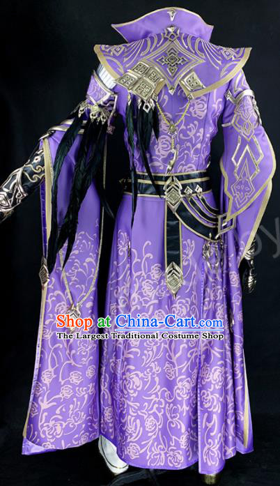 Chinese Ancient Drama Cosplay Young Knight Prince Purple Clothing Traditional Hanfu Swordsman Costume for Men