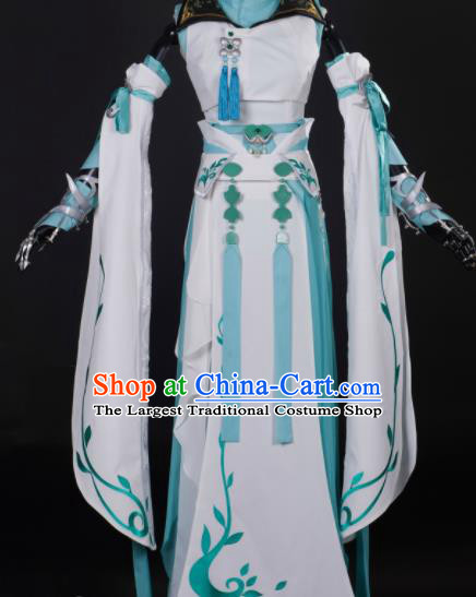 Chinese Ancient Cosplay Fairy Princess White Dress Traditional Hanfu Female Knight Swordsman Costume for Women