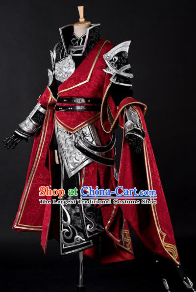 Chinese Ancient Drama Cosplay Young General Red Armor Knight Clothing Traditional Hanfu Swordsman Costume for Men