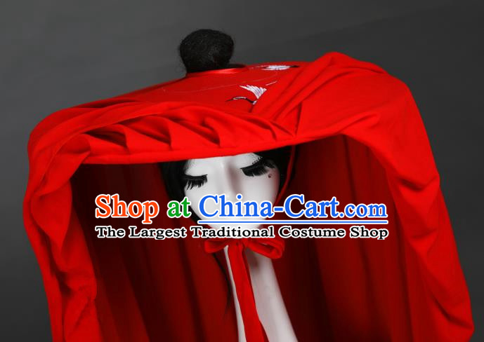 Chinese Ancient Cosplay Hanfu Bamboo Hat Traditional Handmade Swordsman Red Veil Hat for Women