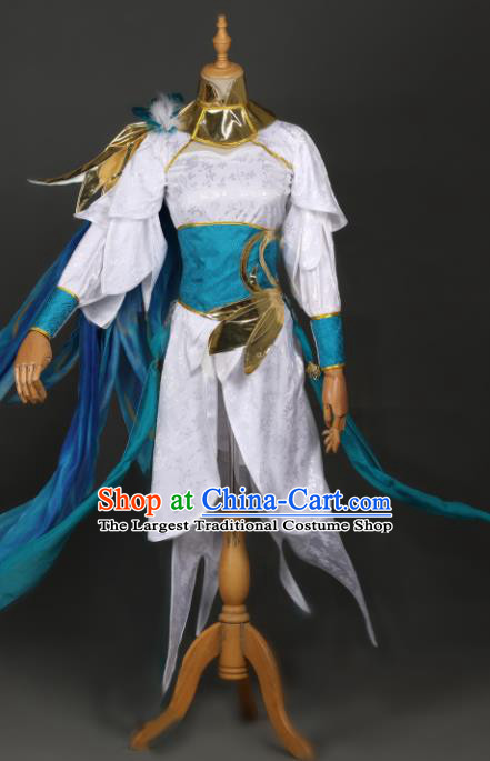 Chinese Ancient Cosplay Game Female Knight White Dress Traditional Hanfu Swordsman Costume for Women