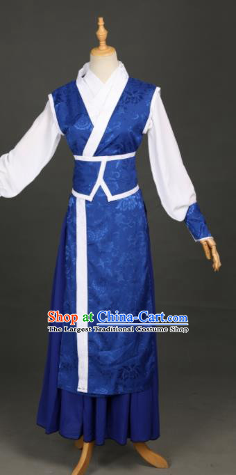 Chinese Ancient Drama Cosplay Young Knight Royalblue Clothing Traditional Hanfu Swordsman Costume for Men